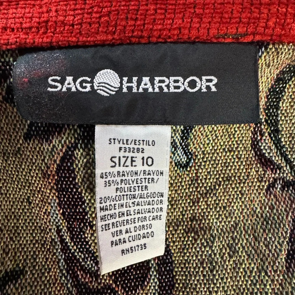 Vintage Sag Harbor Red Brown Carpet Bag Canvas Jacket Button Up Size 10 - Picture 6 of 7